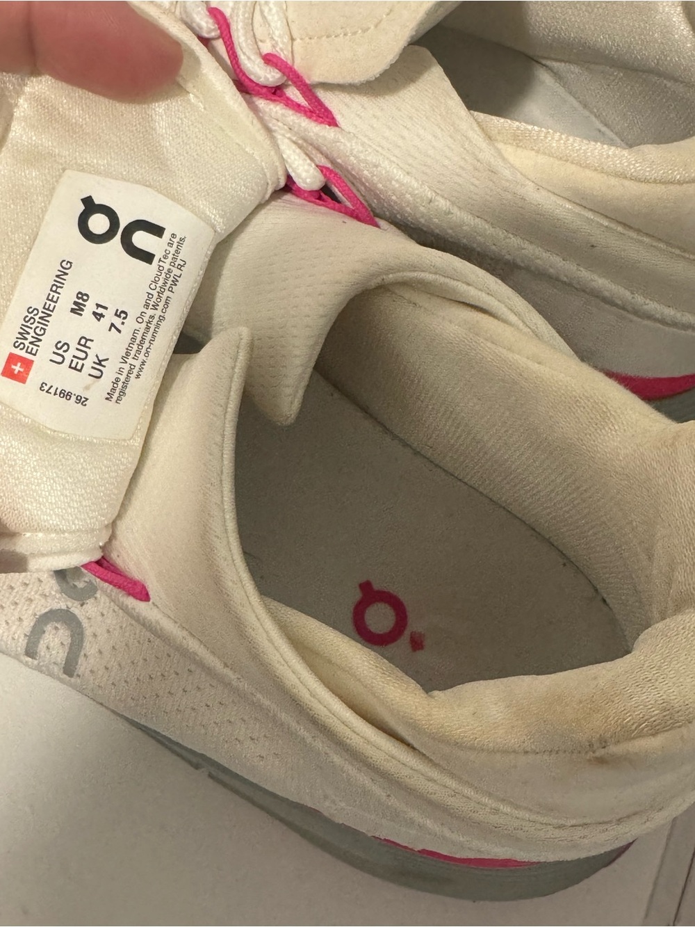 On Running Women's White and Pink Sneakers - Picture 2 of 3